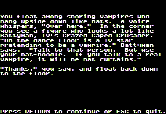 Microzine #22 (Apple II) screenshot: Haunted Channels - I Found the Fake Vampire