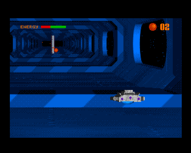 Spherical Worlds (Amiga) screenshot: After every two levels a bonus section appears in which you must speed through a corridor earning credits.