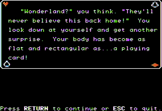 Microzine #19 (Apple II) screenshot: Malice in Wonderland - Waking up in Wonderland