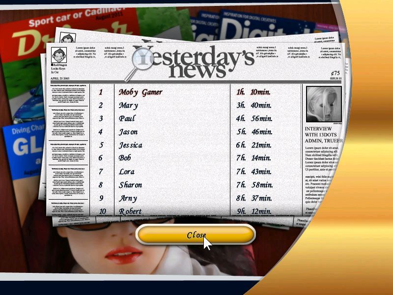 20 Days to Find Amy (Windows) screenshot: The high score table lists the players by completion time. Just over an hour but honestly it felt longer.