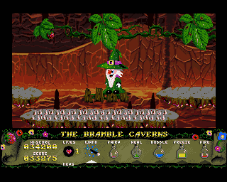 Wiz: Quest for the Magic Lantern (Amiga) screenshot: Inside the volcano