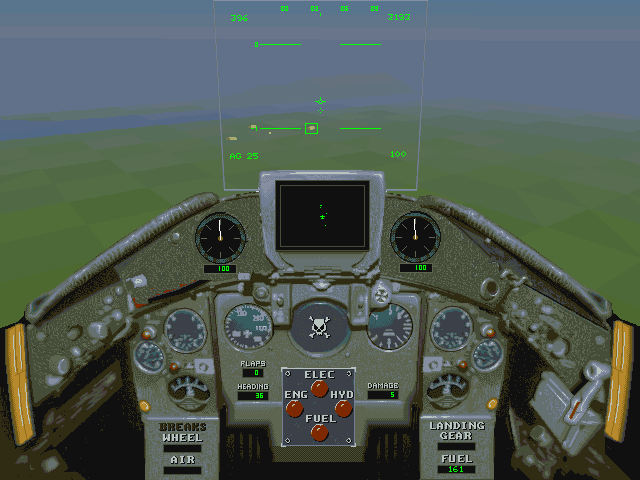 Wings of Thunder (DOS) screenshot: An update to the game adds a short-range radar to the instrument panel (SVGA 640x480 mode).