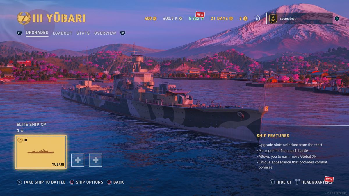 World of Warships: Legends - Holiday Cruisers (PlayStation 4) screenshot: Yuubari ship overview
