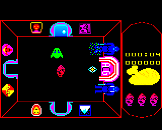 Atic Atac (BBC Micro) screenshot: Trying out the wizard. Each character has a different weapon.