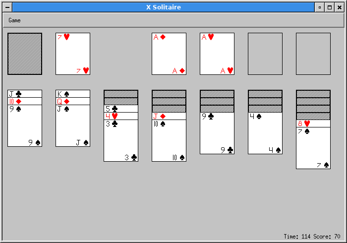 X Solitaire (Linux) screenshot: A game in progress