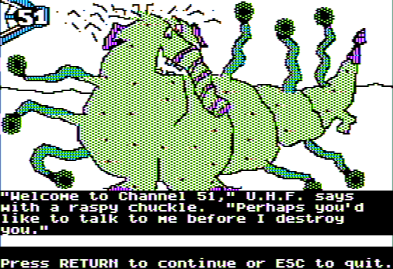 Microzine #22 (Apple II) screenshot: Haunted Channels - The Ugly Horrible Fiend