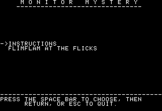 Microzine #22 (Apple II) screenshot: Monitor Mystery - Title Screen