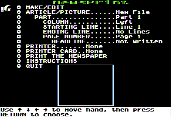 Microzine #22 (Apple II) screenshot: Desktop Publishing - Main Menu