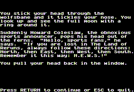 Microzine #22 (Apple II) screenshot: Haunted Channels - I Get Some Help with the Land of Reruns