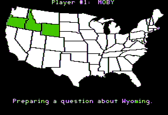 The Great States Race (Apple II) screenshot: I've Moved on to Wyoming