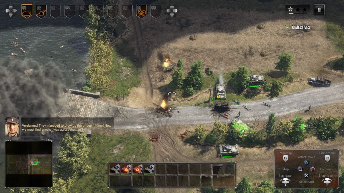 Sudden Strike 4 (PlayStation 4) screenshot: Enemy forces blew up the bridge