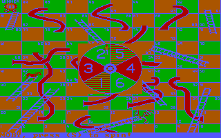 Chutes and Ladders (DOS) screenshot: deep in the gameplay battle