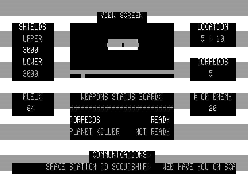 Galaxy Combat II (TRS-80) screenshot: Docking at a Space Station