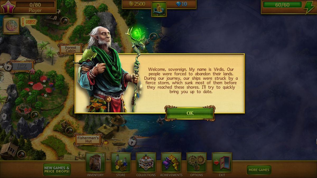 Lost Lands: A Hidden Object Adventure (Windows) screenshot: The game starts here with a tutorial. Does anyone else think this guy looks like Spike Milligan?