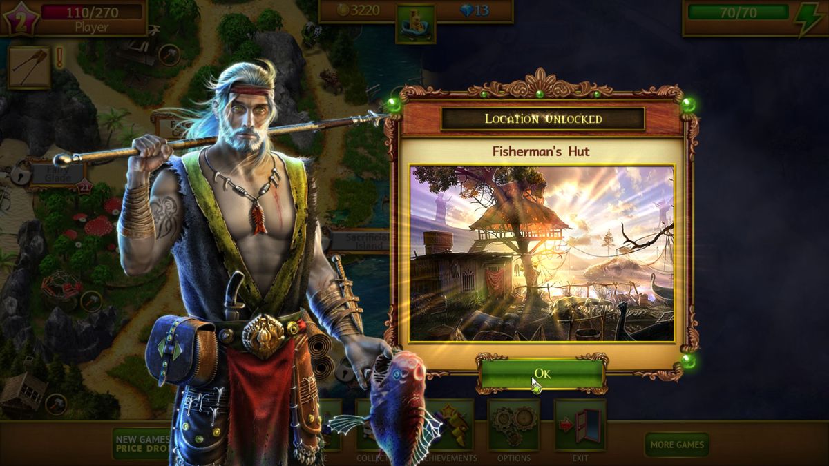 Lost Lands: A Hidden Object Adventure (Windows) screenshot: The second in-game character apart from ourselves. Many locations are locked off until we get to a much higher level so we'll be visiting his place a lot