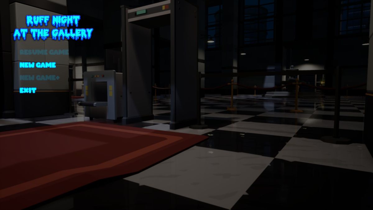 Ruff Night at the Gallery (Windows) screenshot: The opening screen. There are no in-game settings so the game starts in full screen mode and stays that way
