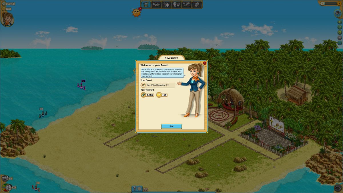 My Sunny Resort (Windows) screenshot: Starting screen of the tutorial