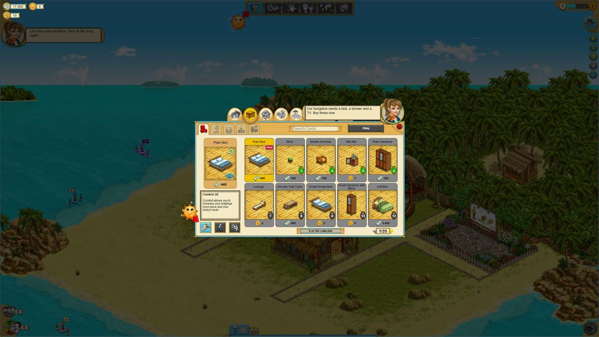My Sunny Resort (Windows) screenshot: Here you choose the furniture.