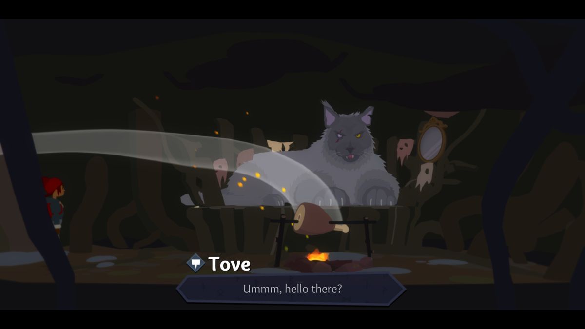 Röki (Windows) screenshot: This cat is upset because it is turning grey.