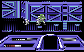 Dream Warrior (Commodore 64) screenshot: Those circular tiles on the floor temporarily allow you to pass the force field