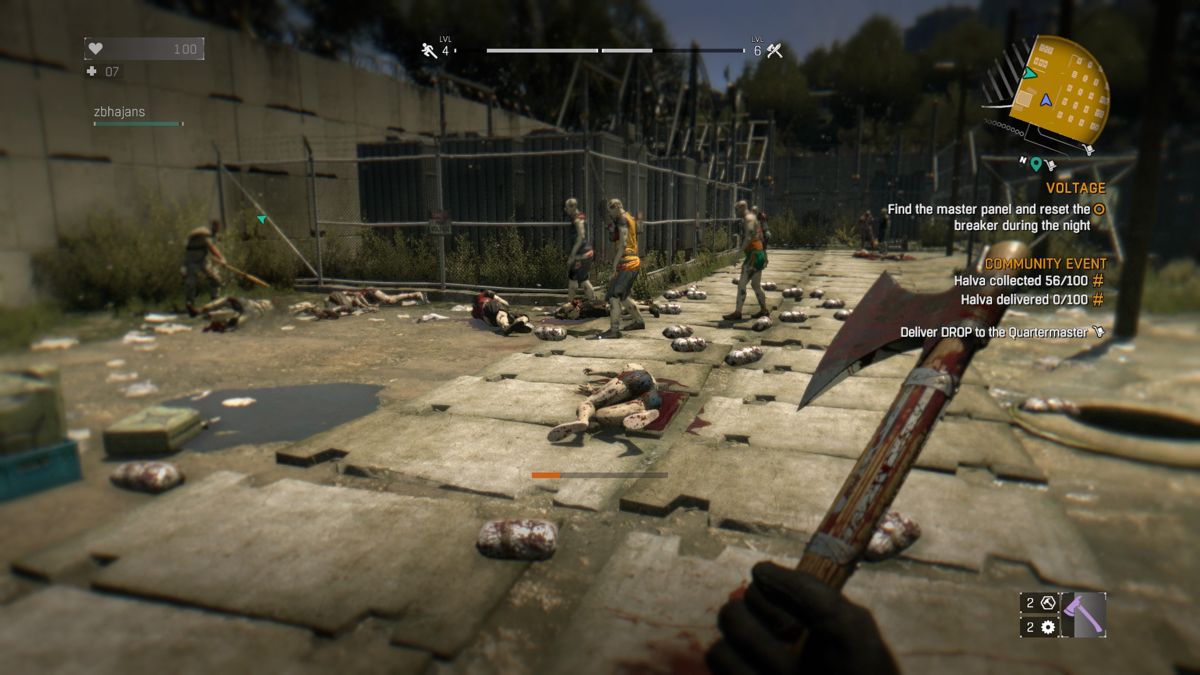 Dying Light: The Following - Enhanced Edition (PlayStation 4) screenshot: Dying Light: After a few minutes, killed zombies will just leave pouches of items which are quicker to pick up than searching zombie bodies