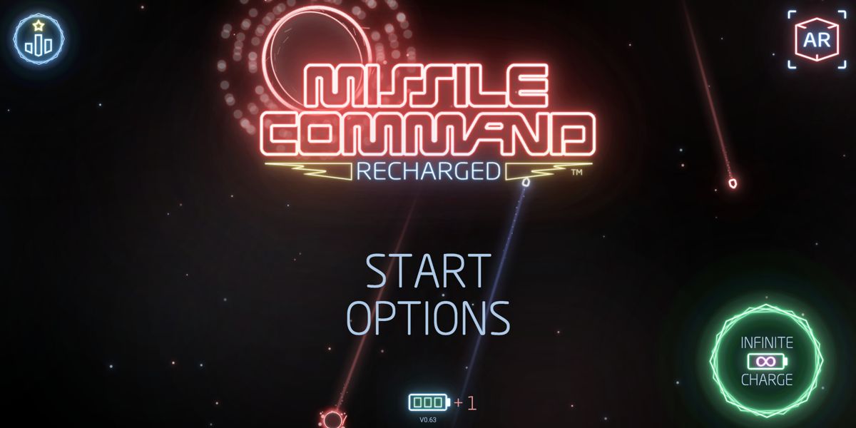 Missile Command: Recharged (Android) screenshot: Main menu