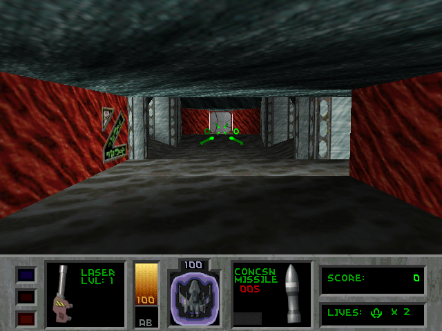 Descent II (DOS) screenshot: Game start (3Dfx Voodoo 2 patch from 3Dfx Interactive, running in DOSBox w/ nGlide).