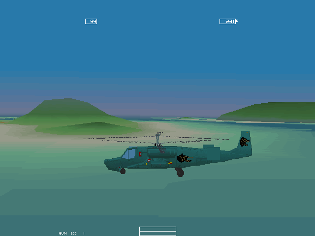 Ka-50 Hokum (DOS) screenshot: External view of our Hokum (SVGA)