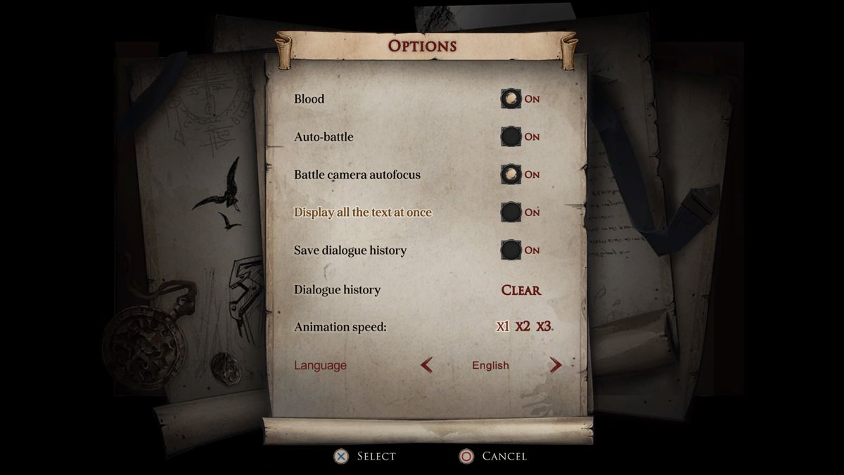 Ash of Gods (PlayStation 4) screenshot: Options