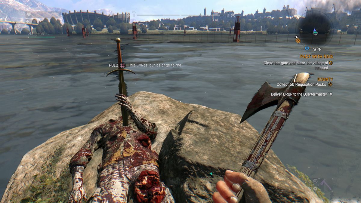 Dying Light: The Following - Enhanced Edition (PlayStation 4) screenshot: Dying Light: Need to literally hold the controller button for several minutes to pull out this Excalibur clone