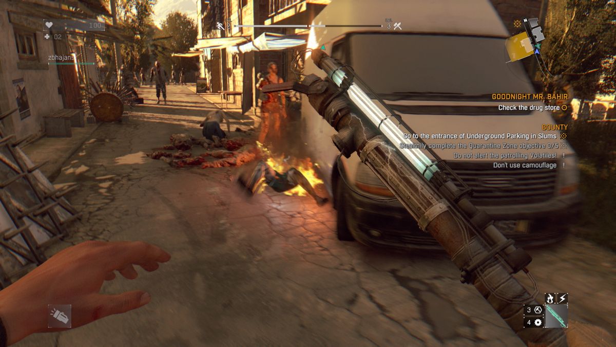 Dying Light: The Following - Enhanced Edition (PlayStation 4) screenshot: Dying Light: Trying out some of the upgraded weapons