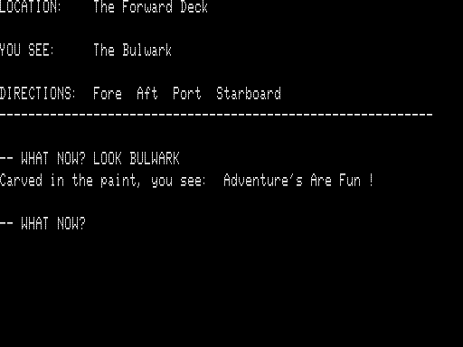 Ship Adventure (TRS-80) screenshot: I Board the Ship