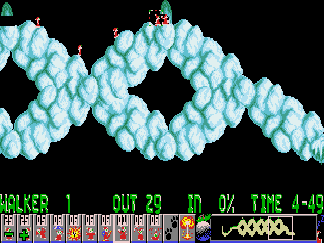 Holiday Lemmings (DOS) screenshot: Holiday '94 - playing Level 1