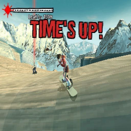 SSX on Tour (PlayStation 2) screenshot: This is a Quick Play event but the same event features in Tour Mode. All we have to do is beat our opponent to the bottom and we failed