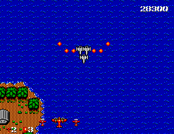 Bomber Raid (SEGA Master System) screenshot: Three ships join forces and shoot at you