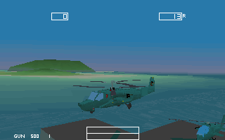Ka-50 Hokum (DOS) screenshot: External view of the Hokum, taking off