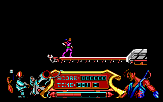 Strider (DOS) screenshot: Start of the game after dropping off your hang glider