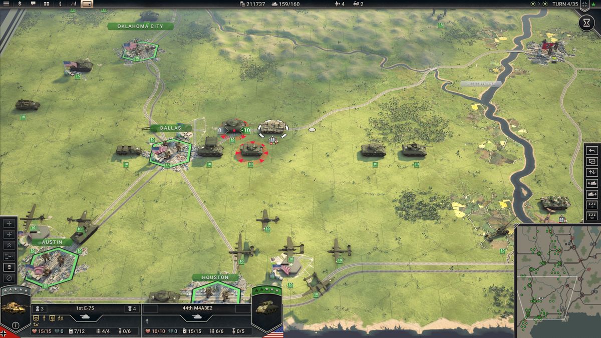 Panzer Corps 2 (Windows) screenshot: E-75 prototype unit, a successor to Tiger II, boldly goes to face overwhelming number of enemy Sherman tanks