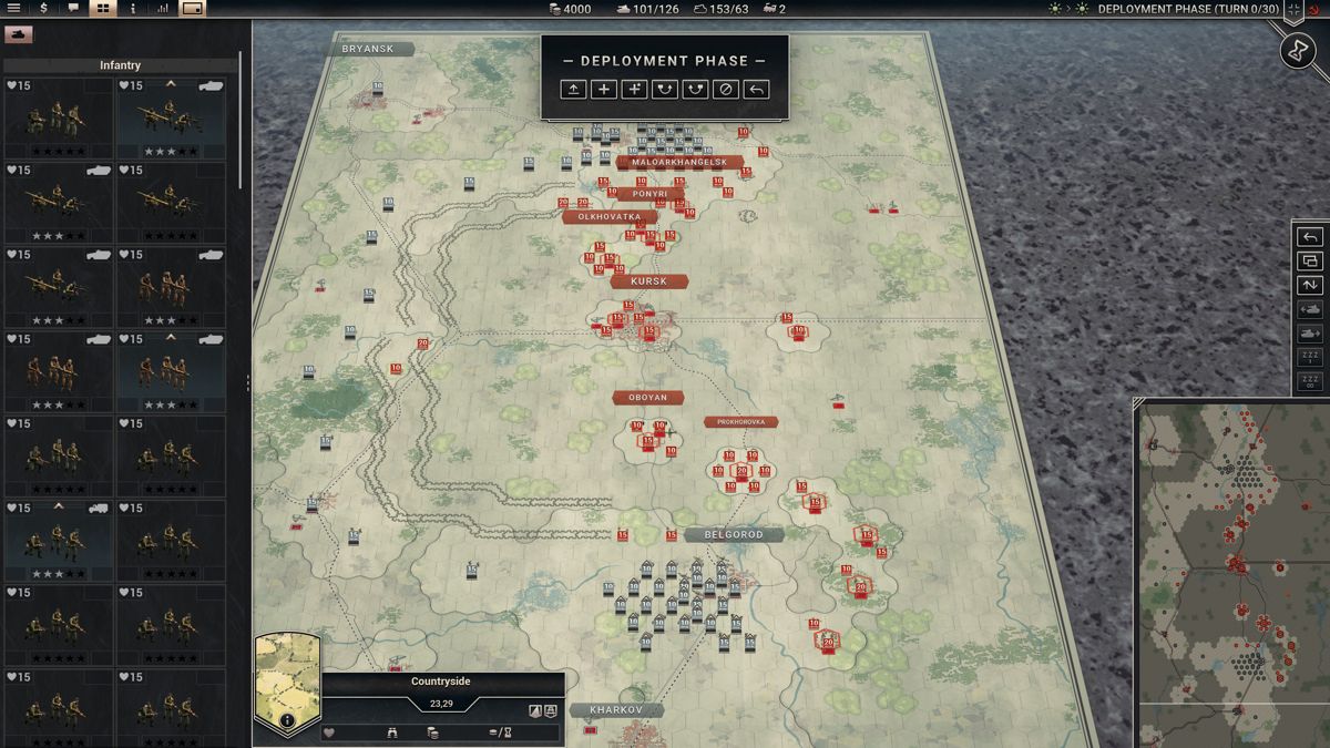 Panzer Corps 2 (Windows) screenshot: Full mission map of Kursk