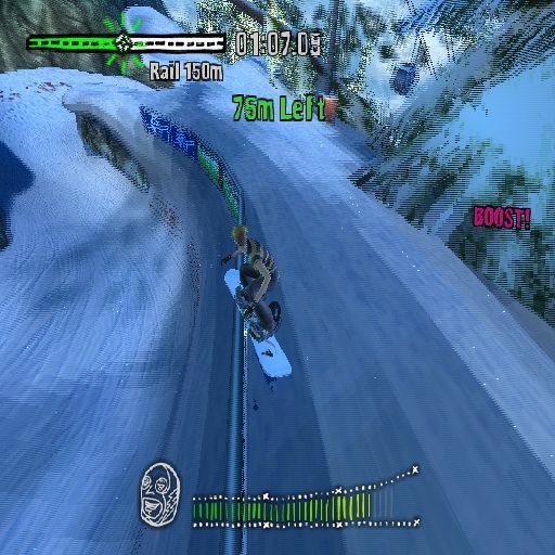 SSX on Tour (PlayStation 2) screenshot: In this event we have to grind 150m within the time limit