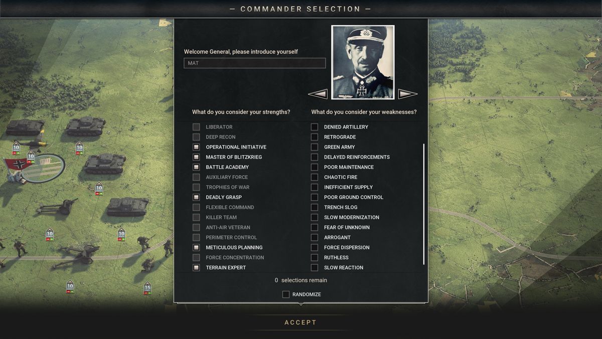 Panzer Corps 2 (Windows) screenshot: Player commander creation screen