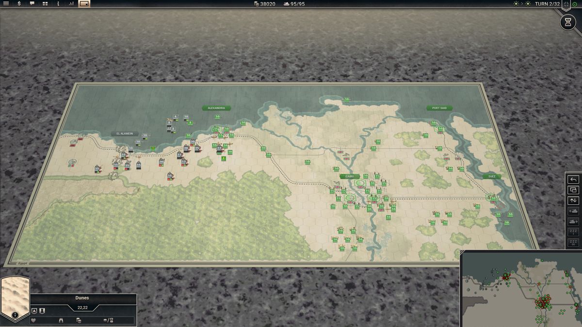 Panzer Corps 2 (Windows) screenshot: The map of Egypt, fully zoomed out to show the entire mission map