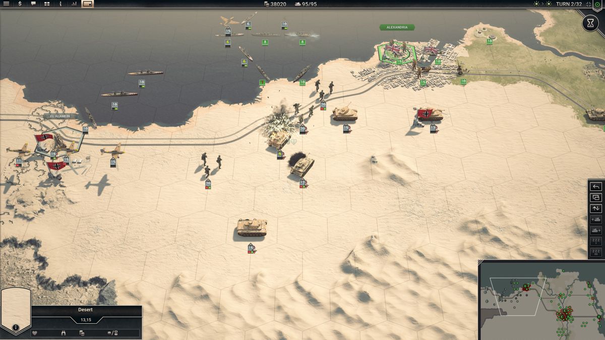 Panzer Corps 2 (Windows) screenshot: Enemy battleships can seriously hinder ground units