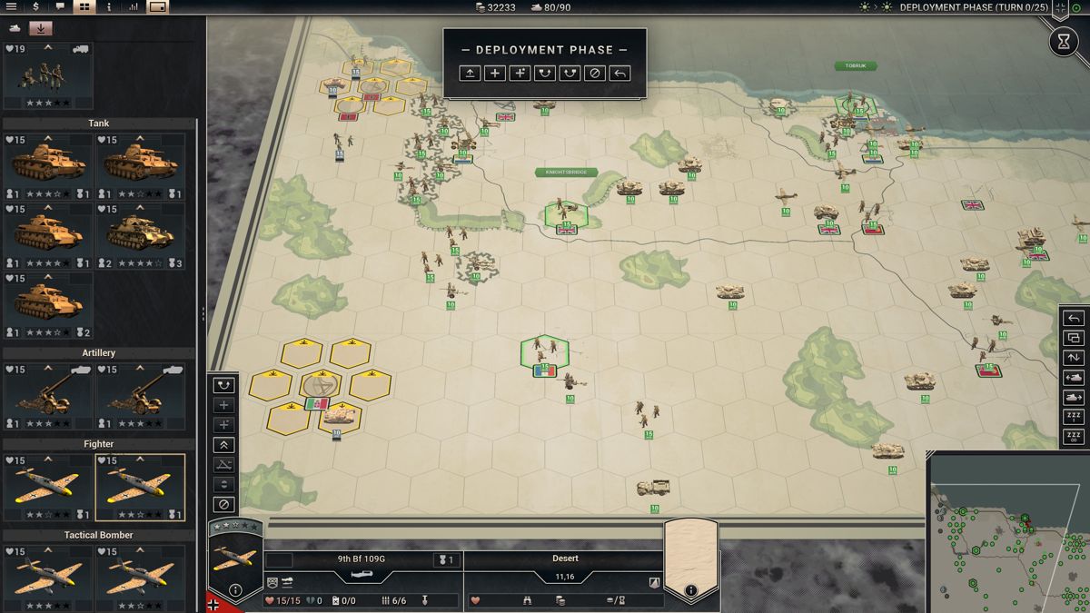 Panzer Corps 2 (Windows) screenshot: Zooming too far will automatically change the map to topographic display even if map isn't switched to top-down view and units are set to remain 3D models