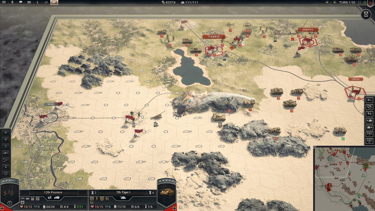 Panzer Corps 2 (Windows) screenshot: Reaching Soviet forces from the south, and they have abundance of lend lease US combat vehicles and tanks