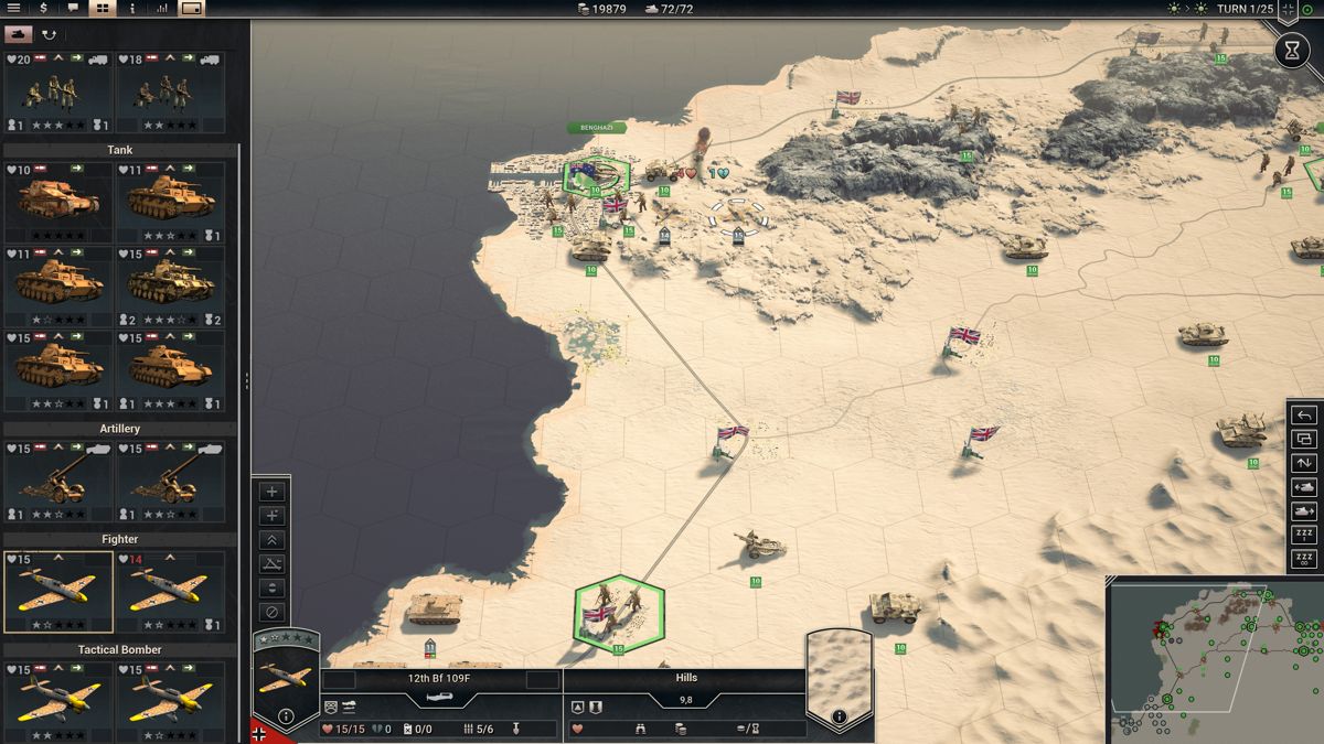 Panzer Corps 2 (Windows) screenshot: Commanding Afrika Korps during the assault on Benghazi and Tobruk