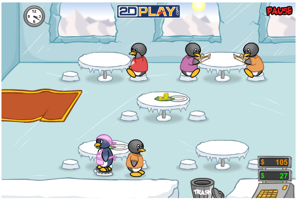 Penguin Diner (Browser) screenshot: Day 1 Middle