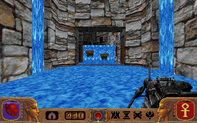 Powerslave (DOS) screenshot: In level 09 you have to go up a stream counter current.
