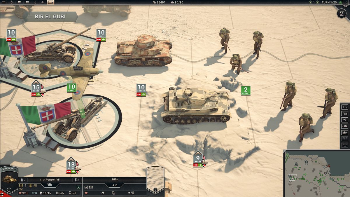 Panzer Corps 2 (Windows) screenshot: Units on an elevated terrain gain bonus during battle