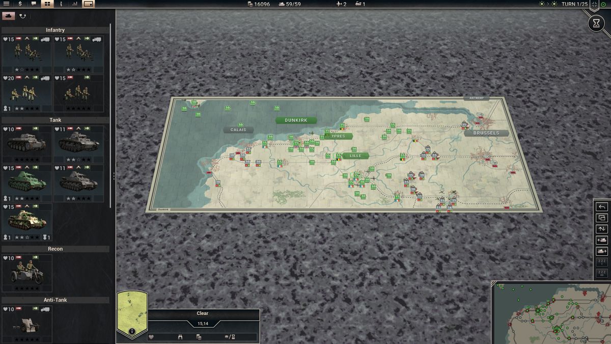 Panzer Corps 2 (Windows) screenshot: The map can be zoomed out so far to see the entire mission battleground